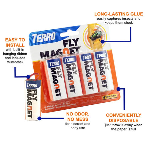 TERRO® Fly Magnet® Sticky Fly Paper Trap - 4 Pack